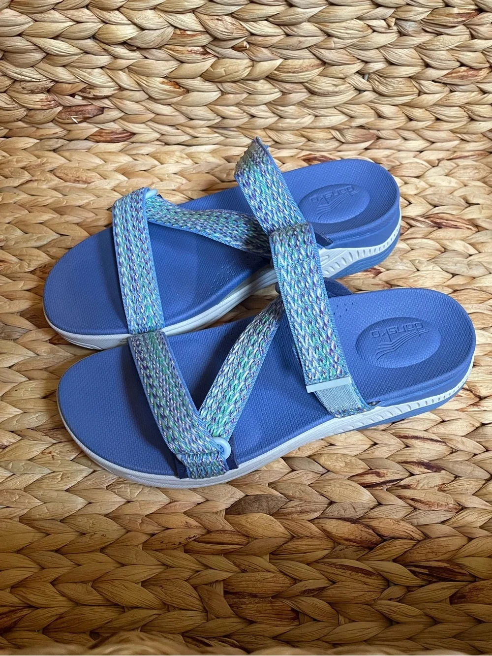 Dansko Rosette Blue Multi Webbing Adjustable Sport Slide Sandals EU 38 US 8